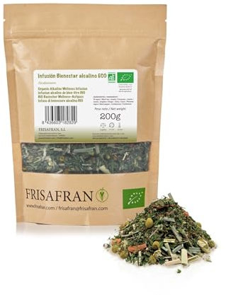 FRISAFRAN | Infusión Ecológica Alcalino Bio a Granel 200g | Té alcalina | Infusión Deliciosa y Saludable | Antioxidantes | Digestiva | Mineralizada | Salud y Bienestar | té hierbas alcalinas