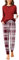 Ekouaer Damen Schlafanzug Lang Zweiteiliger Schlafanzug Winter Pyjama Set Rundhals Langarm Pyjama Set rot L