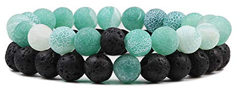 SHAOCONG Armband Herren Perlen, Doppellagiges Armband Aus Natürlichem Edelstein Und Lavastein, Grünes, Wetterbeständiges Mala-Meditationsperlenarmband, Stretcharmband Mit Glücksbring