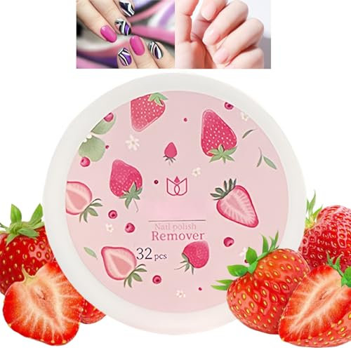 32Pcs Gel Nail Polish Remover Pads,Gel Nail Wipes,Nail Polish Remover Pads in Box,Travel Nail Polish Remover,Nail Wipes for Gel Polish,Nail Polish Remover Pot,Gel Nail Varnish Remover(Strawberry)