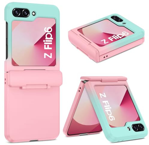 DOMAVER Coque pour Samsung Z Flip 6 avec Protection de Charnière, Mat Etui Silicone Rigide Housse Anti-Jaunissement, Coque de Téléphone pour Samsung Z Flip 6 Fin, Rose Bleu