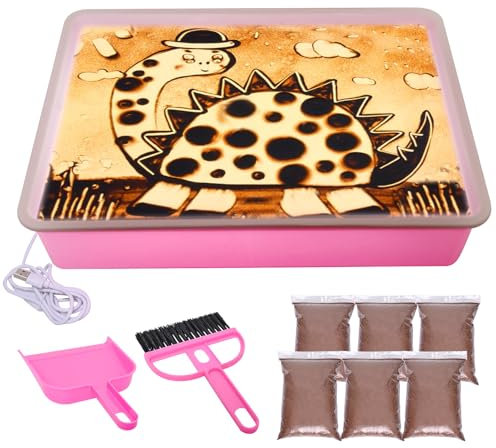 DAOUZL Sandmalerei Lichtkasten für Kinder, Sandtablett Set für Kinder mit 6 Packungen NatursandSand, Sandkunst-Set, Sand Sensory Spielzeug ab 3 Jahr (Rosa)