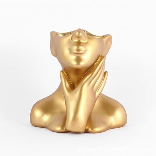XQSXDKXQ Fioriera in Ceramica con Volto Umano Vaso Creativo con Viso Umano Bellissimi Fiori eclettici e Piante grasse per L'Ufficio Decorazione d'interni Colorata e Interessante,d'oro,Type
