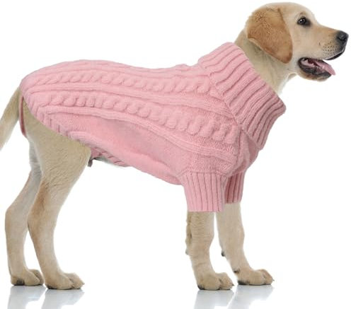 LiebeDD Hundepullover Grosse Hunde - Winter Warm Hundepulli mit Beinen Solide Klassisch Hunde Strick Pullover Hunde Pullis für Große Hunde Labrador Weimaraner, Dog Sweater (Rosa 3XL)