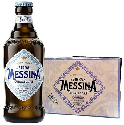 Birra Messina Cristalli di Sale - Birra Siciliana - con Sale dai Mari di Sicilia - Cassa da 24 Bottiglie da 33cl - 4,7% Vol.