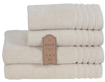 Betully Handtücher und Badetücher Set aus 100% Baumwolle Schnelltrocknendes 500 gr/m² Türkisches Baumwolle Gästehandtücher Set (2 Badetücher und 2 Handtücher, Creme)