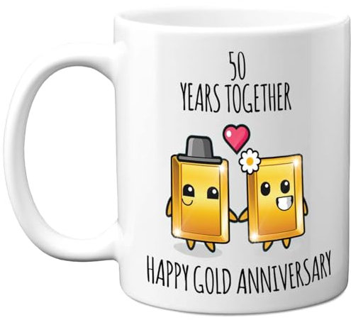 Stuff4 50th Anniversary Mug Gift for Men Women - 50 Years Together - Happy Gold Anniversary Wedding for Husband Wife Mum Dad Nan Grandad, 11oz Ceramic Coffee Mugs Gifts