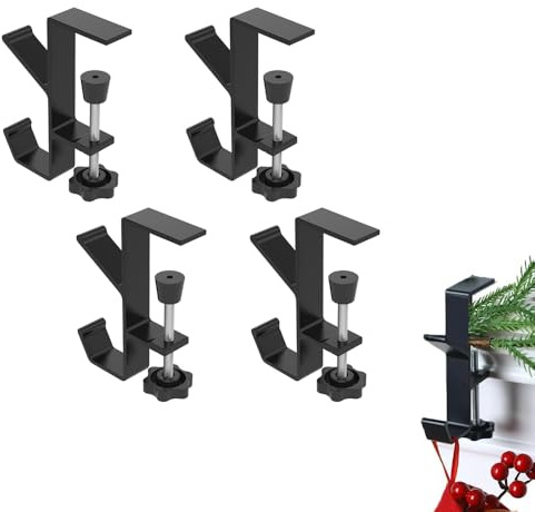 Eznaobo 4 Ganci Per Caminetto E Ghirlande, Ganci Regolabili E Resistenti In Alluminio Nero Per Appendere Calze Di Natale, Supporti Per Calze Di Natale Per Camino (4 Pezzi)