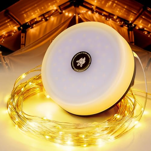 RISEMART Camping Lichterkette Aufrollbar 10M, Campinglampe mit Solaraufladung Wasserdicht Tragbare Aufrollbare Lichterkette Außen mit 5 Beleuchtungsmodi für Camping, Wandern und Hof Dekoration