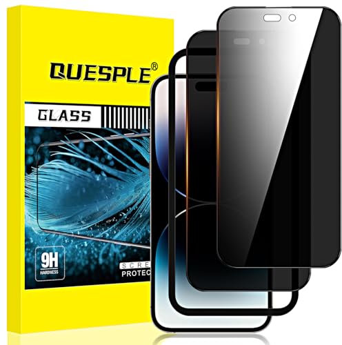 QUESPLE 2 Pezzi Privacy Pellicola Protettiva per iPhone 14 Pro Max 6,7 Pollici, Anti Spy in Vetro Temperato con Strumenti di Installazione, Durezza 9H, Compatibile con Cover