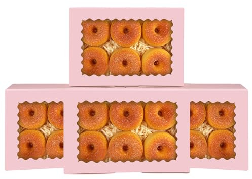 Gcardist 15 Stück Rosa Keksdose mit Fenster 22,86x15,24x6,35cm Gebäck Macaron Bäckerei Box für Verpackung(9x6x2.5 inch)