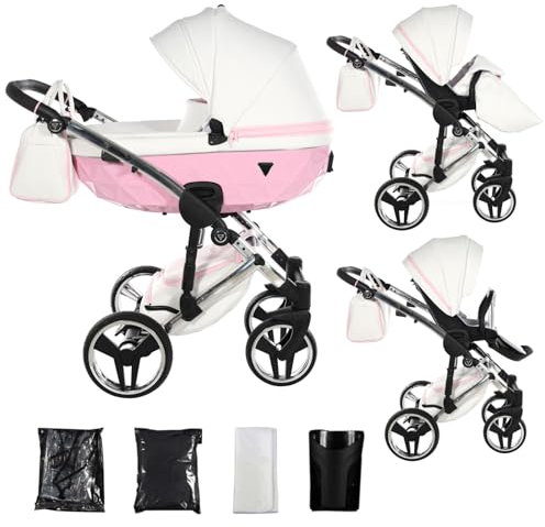 Junama Kinderwagen Candy White 2in1 3in1 4in1 (01 - Weiß und Rosa, 2in1)