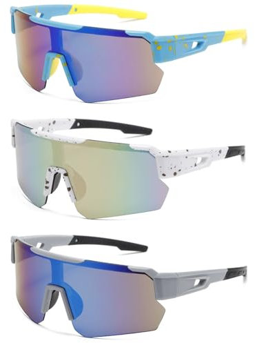 Landrain 3 Stück Schnelle Brille Rave, Fahrradbrille Polarisiert UV400 – Winddichte Sportsonnenbrille mit Anti-Fog & Kratzfest, Für Damen/Herren bei Radfahren, Laufen, Outdoor
