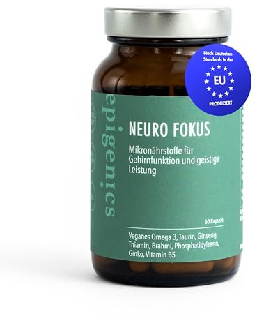 Epigenics Neuro Fokus Kapseln mit Omega-3 (DHA & EPA), Brahmi, Ginkgo, Ginseng, Taurin & Phosphatidylserin (für 30 Tage) – Gehirn Supplement für Fokus, Konzentration & Gehirngesundheit