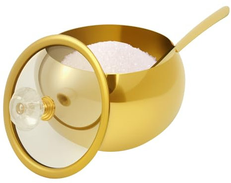 BAODBF Gewürzgläser 304 Edelstahl,Gewürzdosen mit Löffel,Gewürzstreuer,Gewürzbehälter,Spice Jars für Salz,Zucker,Pfeffer,Gold(01)