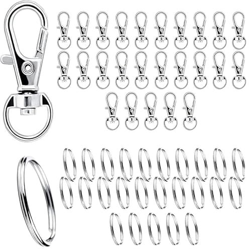 Schlüsselring Edelstahl Klein 50Stk Karabiner Schlüsselanhänger Basteln Selber Machen Ringe Karabinerhaken mit Drehgelenk(Silber)