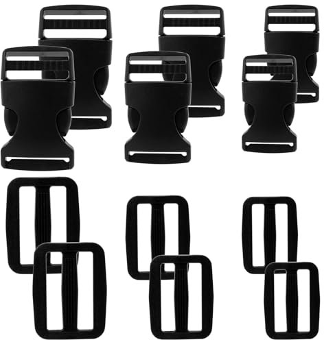 GOWTX 12Pcs Side Release Buckle Set, Plastic Snap Buckle, Rucksack Clips Clasp, Heavy Duty Buckles Belt Clips, Tri-Glide Slides Replacement Buckles for Backpack Strap (20mm/25mm/32mm)