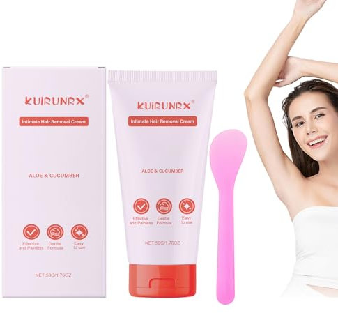KUIRUNRX® Haarentfernungs Creme, Intim Haarentferner ohne Schmerzen, Haarentfernungscreme für Frauen Mit Silikonbürste, Sanfte beruhigende Enthaarungscreme für Gesicht und Körper, 50g