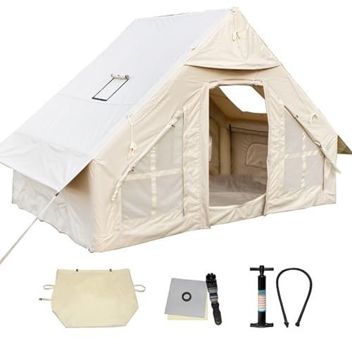 Aufblasbare Segeltuchzelte für Camping, 2–8 Personen, große aufblasbare Jurtenzelte, einfach aufzubauen/wasserdicht/atmungsaktiv, Tipi-Zelte aus Oxford-Segeltuch für den Außenbereich, 4-Jahreszei