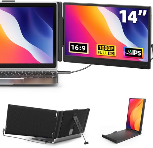 Laptop Screen Extender 14.4 - FHD 1080P IPS Laptop Monitor Extender Dual Screen, Portable Monitor for Laptops 13-17 with USB-C/HDMI Port, Built-in Speakers, Plug n Play for Mac, Win, Android