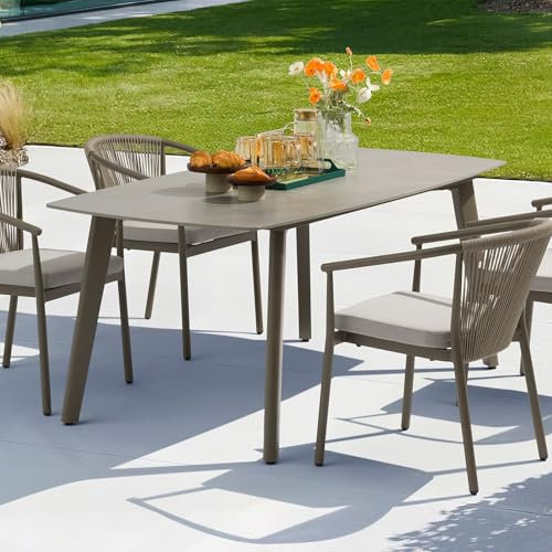 IDIMEX Gartentisch Meza mit Steinplatte 180x90 cm, Champagner – robuster Terrassentisch aus Sinterstein und Aluminium für Garten Balkon und Terrasse, wetterfest und pflegeleicht