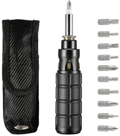 Gosera Destornillador de Trinquete Multipunta 10 en 1, con Puntas/Ranuradas/Torx/Hexagonales y Destornillador de Tuerca de 1/4 de Pulgada, con para Cinturón