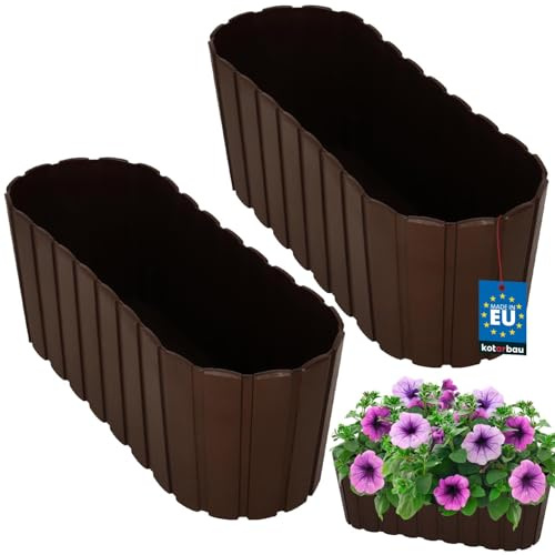 KOTARBAU® 2er Set Blumenkasten Balkon - Blumentopf - 40x13x13cm Braun - Pflanzkübel - Pflanzkasten - Pflanzentopf - Kunststoff - Balkonkasten - Rustikal - Übertopf groß