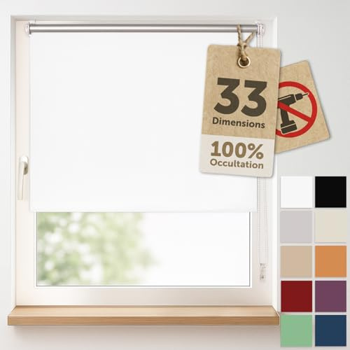 Blumtal Verdunkelungsrollo ohne Bohren 45x130cm - Thermorollo/Verdunklungsrollo 100% Verdunkelung - Thermorollo ohne Bohren - 4-lagiges Rollo UV-beständig - Rollos & Jalousien Weiß