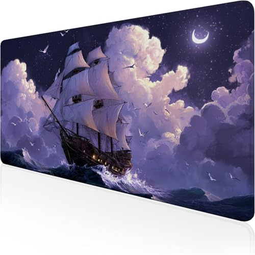 Lavender Mouse Mat, Large Mousepad 1400x600x3mm Sailboat Gaming Mouse Pad, Desk Pad with Stitched Edges, Waterproof Keyboard Mat Non-Slip Rubber Base for Office, Home Desk Accessories for Men D1-100