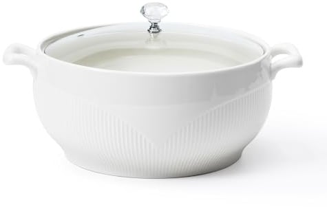 TAOCIGOU Keramik-Suppenterrine mit Deckel, 3.5 L großes Fassungsvermögen, Porzellan-Suppenschüssel mit zwei Griffen, mikrowellen-, spülmaschinen- und ofenfest, Weiß