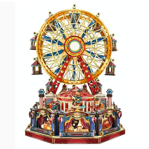 DIY Holz Weihnachten Riesenrad Spieluhr Kit mit Lichtern & Bewegung, 3D Mechanisches Puzzle Modell, Riesenrad Handwerk Geschenk für Erwachsene & Jugendliche (367PCS)