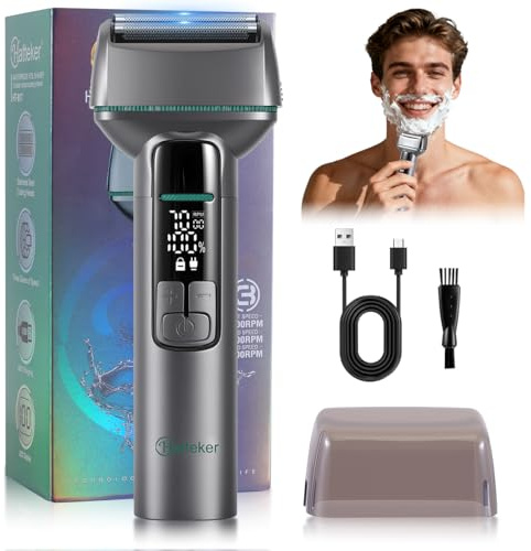 Yangers Wet & Dry Elektrorasierer für Männer, wasserdichter elektrischer Gesichtsrasierer, wiederaufladbarer Folienklingenrasierer, Bartschneider, 120 Minuten, LED-Display, Geschenke für Männer