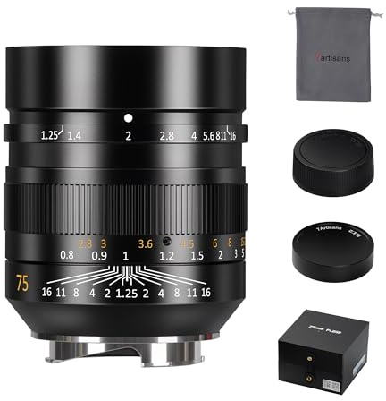 7artisans 75 mm F1.25 Mark II Festbrennweitenobjektiv mit manuellem Fokus, kompatibel mit Leica M-Mount-Kameras wie Leica M-M, Leica M240, M3, M6, M7, M8, M9, M9p und M10