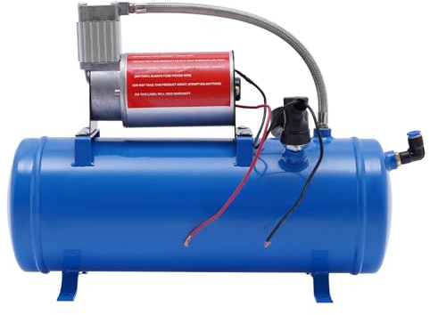 12V Air Compressor 150psi with Universal 6 Liter Tank Train Air Horn Kit,Low Noise,38 * 14 * 30cm,with Large Tank and Pressure Gauge, for Automobile Tires, Automobile Engines