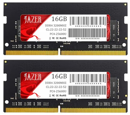 JAZER RAM DDR4 32GB Kit (2x16GB) 3200MHz SODIMM CL22 | di Memoria per Laptop/Mini PC, Memoria per Computer ad alte Prestazioni