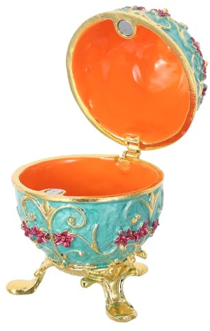 VOSAREA Jewelry Storage Box Zinc Alloy Material Vintage Egg Shaped with Rhinestones and Enamel Finish Dual Purpose Decor and Storage for Home Accent and Living Room Display