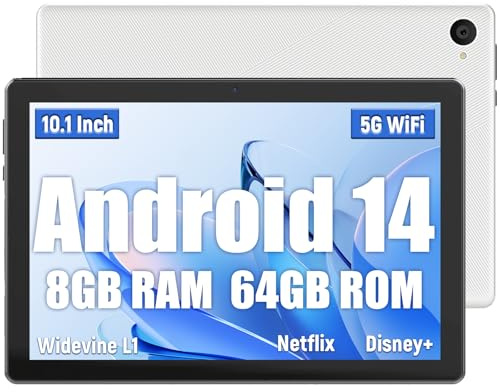Whitedeer Tablet 10 Pulgadas Android Tablet 8GB RAM + 64GB ROM (hasta 1TB TF), Pantalla IPS HD 1280x800, Cámara Dual 8MP + 5MP, Batería 5000mAh, WiFi 6+BT5.4, GMS Widevine L1, Face ID, Blanco