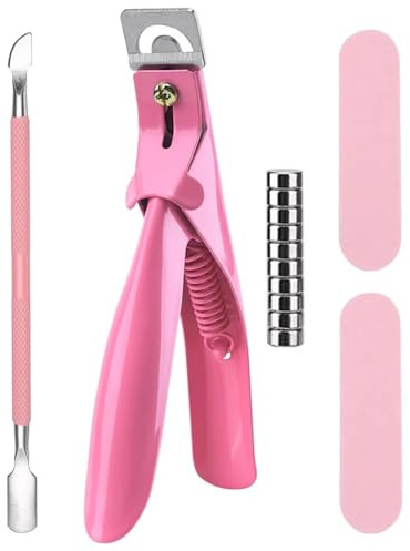 DUSKLYT Nail Clippers for Acrylic Nails | Acrylic Nail Clippers for False Nail Tips | Manicure Tool Set with 10pcs Magnets, 2pcs Buffing Strips & 1pcs Metal Pusher for Salon & Home Use(Pink)