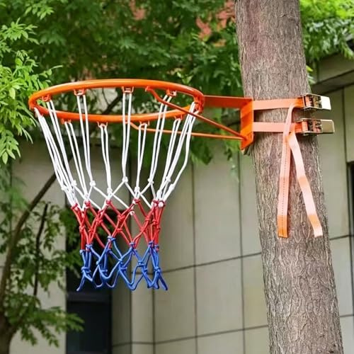 Chaoyilian Aro de Baloncesto de Pared Exterior,Canasta Baloncesto Exterior Pared,Marcos De Red De Baloncesto Desmontable Portátil,con Correas Ajustables,para áRboles,Columna Redonda,Hierro