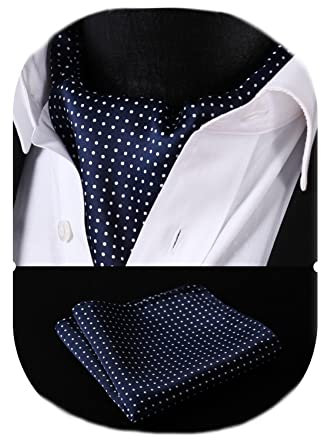HISDERN Herren Krawattenschal Blau Weiß Krawattenschal mit Einstecktuch Taschentuch Set Halstuch fur Hochzeit Business Gepunktet Ascot Krawatte und Einstecktuch…
