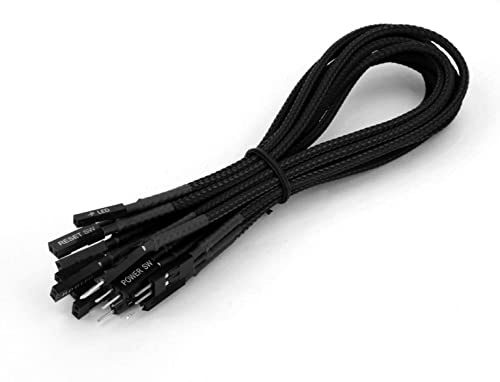shakmods 30 cm Front Panel Schwarz Ärmeln Power Reset HDD LED Lautsprecher + – Verlängerungskabel