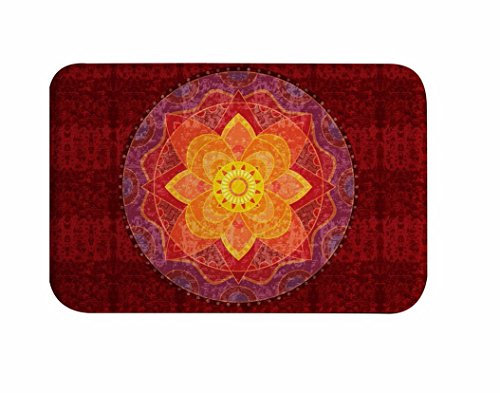 A.Monamour Badematten Badteppiche Badvorleger Rote Blumen Geometrische Tätowierung Indische Mandala Böhmische Hippie Druck Flanell Bad Matten Bereich Teppiche Yoga Boden Teppich 40X120Cm / 16 X48