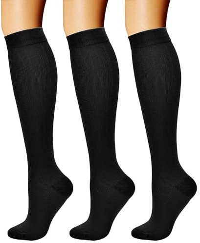 CHARMKING Compression Socks for Women & Men Circulation (3 Pairs) 15-20 mmHg is Best Athletic for Running, Flight Travel, Support, Cycling, Pregnant - Boost Performance, Durability (L/XL,Black)