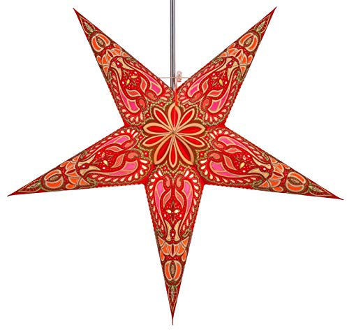 GURU SHOP Faltbarer Advents Leucht Papierstern, Weihnachtsstern 60 cm - Alaska Rot, Papiersterne 60 cm