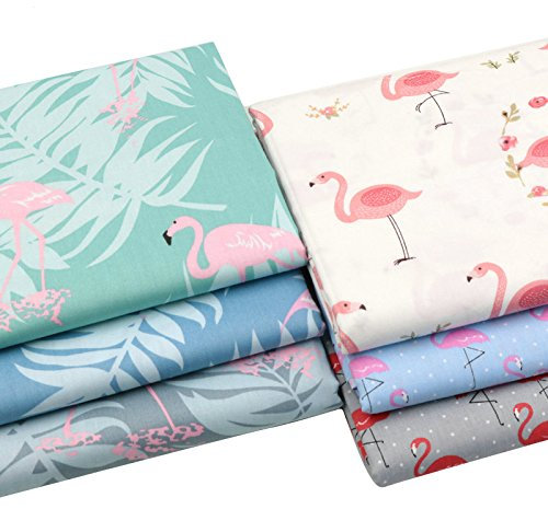 Lot de 6 pièces de tissu en 100% coton de 40 x 50 cm à motif flamants roses pour patchwork, coussins, oreillers, matériau de couture, scrapbooking, poupée en chiffon