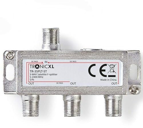 TronicXL 3fach F-Stecker Antennenverteiler 3-Fach DC-Durchlass TV Kabel Kabelfernsehen BK DVB-T2 zb für kompatibel mit Unitymedia Splitter HD tauglich 4K Sky Virgin Sat Splitter