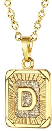 FOCALOOK Damen Buchstabe D Collier 18k vergoldet Initiale Rechteck Anhänger mit 50+5cm Rolokette goldene Modeschmuck Accessoire für Geburtstag Weihnachten Party