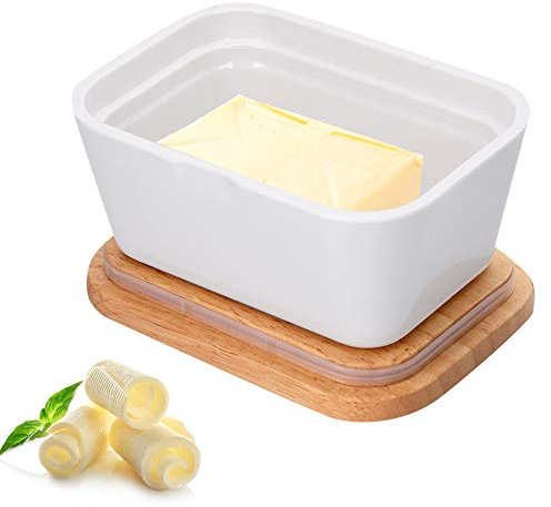 Beurrier, Beurrier Imitation Porcelaine Avec Couvercle En Bambou Joint En Silicone Grand,RéCipient à Beurre Pour 250G Table Beurre