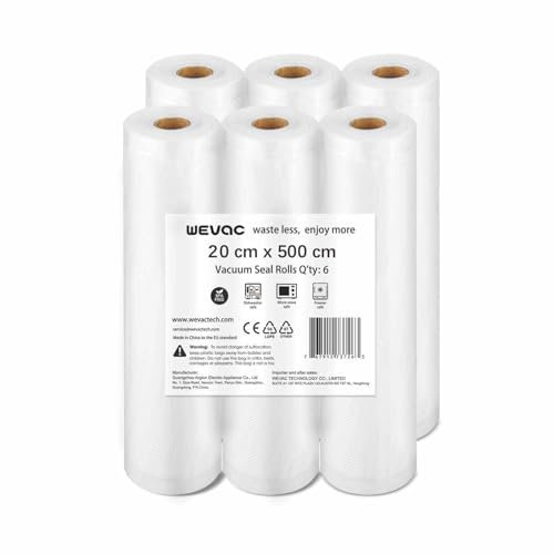 Wevac Rollos Envasadora al Vacio, 6 Rollos 20x500cm Bolsa Comida Gofradas para Bolsa Envasar al Vacio Alimentos, Preparación de Comidas y Cocina Sous Vide, BPA Free