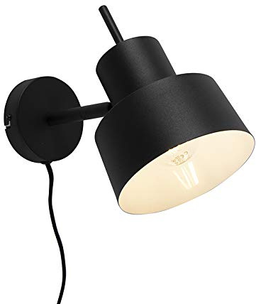 Qazqa - Retro Wall Lamp I Wall Light Black - Chappie- - Retro - Suitable for LED E27 | 1 Light - Steel Wall Light - Suitable for Living Room I Kitchen I Bedroom I